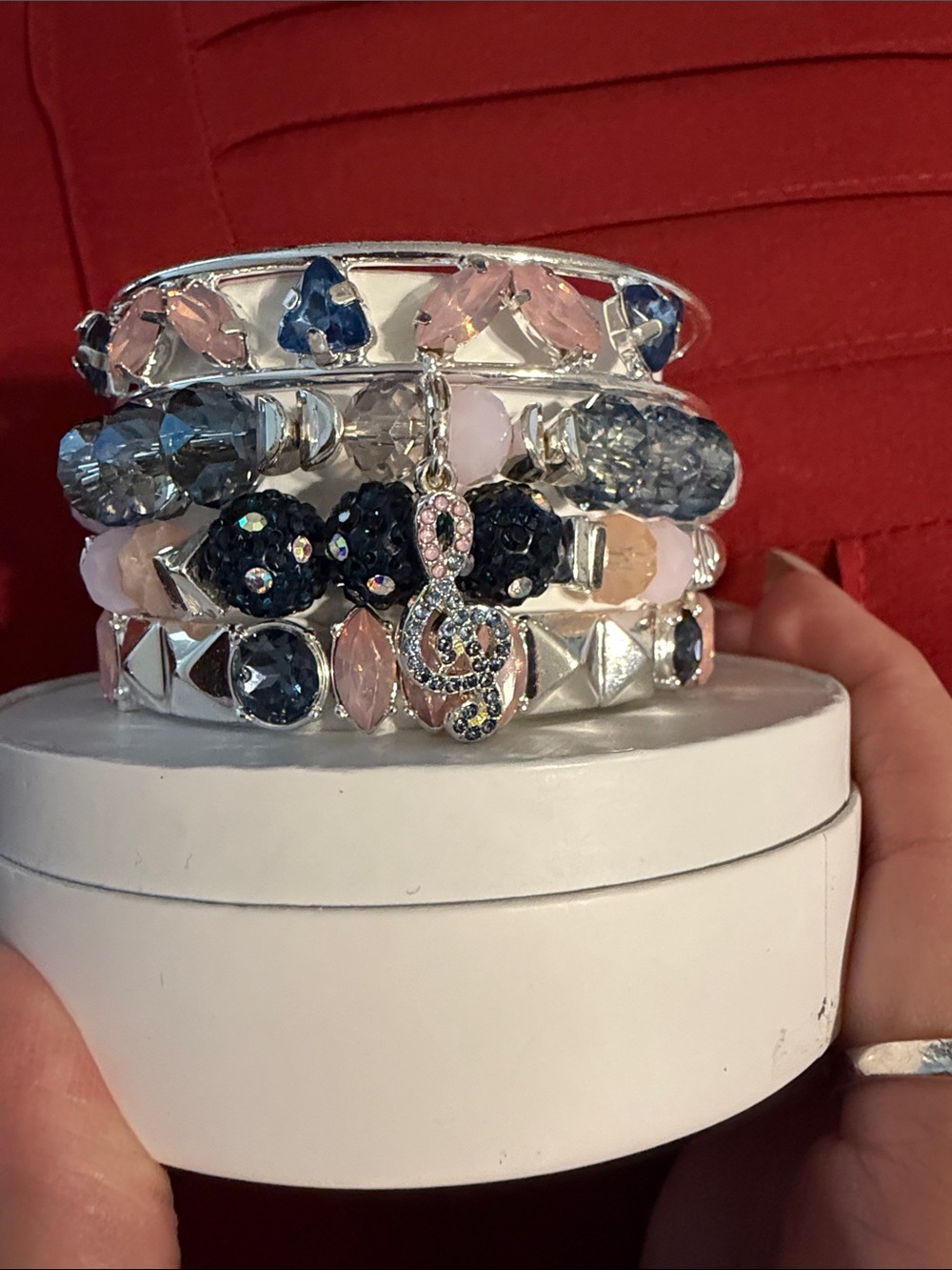 Bomb Party RBP 6920 Let the Music 🎵 Stackable Pink and Blue Crystal Bracelet Set